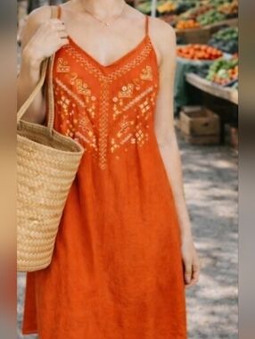 Eyeshadow Boho Orange Embroidered Tunic Dress XL | Lightweight